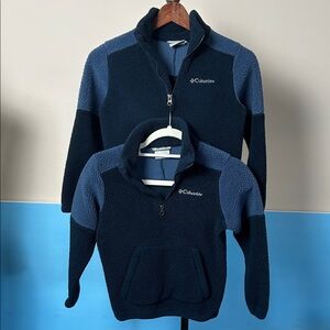 2x Kids Columbia Two-Tone Fleece Jackets in Navy and Blue size small